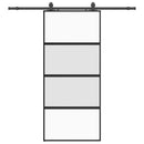 skydedør med hardwaresæt 90x205 cm hærdet glas sort