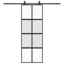 skydedør med hardwaresæt 76x205 cm hærdet glas sort