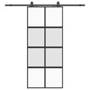 skydedør med hardwaresæt 90x205 cm hærdet glas sort