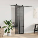 skydedør med hardwaresæt 76x205 cm hærdet glas sort