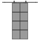 skydedør med hardwaresæt 90x205 cm hærdet glas sort
