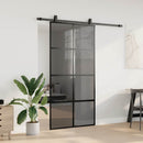 skydedør med hardwaresæt 102,5x205 cm hærdet glas sort