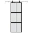 skydedør med hardwaresæt 76x205 cm hærdet glas sort