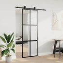 skydedør med hardwaresæt 76x205 cm hærdet glas sort
