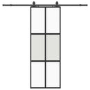 skydedør med hardwaresæt 76x205 cm hærdet glas sort
