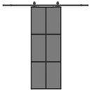 skydedør med hardwaresæt 76x205 cm hærdet glas sort