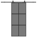 skydedør med hardwaresæt 90x205 cm hærdet glas sort
