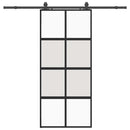 skydedør med hardwaresæt 90x205 cm hærdet glas sort