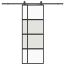 skydedør med hardwaresæt 76x205 cm hærdet glas sort