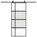 skydedør med hardwaresæt 90x205 cm hærdet glas sort