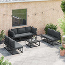 Havesofa Sæt med pude 8 pcs Sort Aluminium