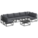 Havesofa Sæt med pude 8 pcs Sort Aluminium