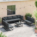 Havesofa Sæt med pude 9 pcs Sort Aluminium