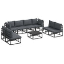Havesofa Sæt med pude 9 pcs Sort Aluminium