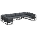 Havesofa Sæt med pude 10 pcs Sort Aluminium