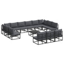 Havesofa Sæt med pude 14 pcs Sort Aluminium
