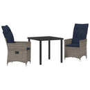 Bord- og stol sæt med pude 3 pcs Grå PE Rattan