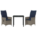 Bord- og stol sæt med pude 3 pcs Grå PE Rattan