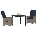 Bord- og stol sæt med pude 3 pcs Grå PE Rattan