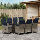 Bord- og stol sæt med pude 9 pcs Grå PE Rattan