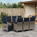 Bord- og stol sæt med pude 9 pcs Grå PE Rattan