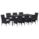Have Spisebordssæt med pude 9 pcs Sort polyrattan