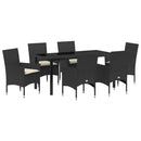 Have Spisebordssæt med pude 7 pcs Sort polyrattan