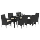 Have Spisebordssæt med pude 7 pcs Sort polyrattan