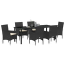 Have Spisebordssæt med pude 7 pcs Sort polyrattan