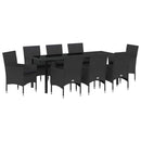 Have Spisebordssæt med pude 9 pcs Sort polyrattan