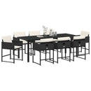 Have Spisebordssæt med pude 9 pcs Sort polyrattan