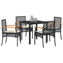Have Spisebordssæt med pude 5 pcs Sort Rattan