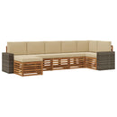 Sektionalsofa sæt 7 pcs Naturlig og Beige Massivt Akacietræ