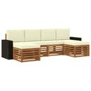 Sofasæt med pude 6 pcs Naturlig og Fløde Massivt Akacietræ