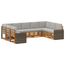 Sektionalsofa sæt 9 pcs Naturfarvet og lysegrå Polyester