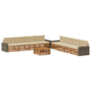 Udendørs sofagruppe med pude 9 pcs Naturlig og Beige Polyester