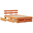 Sengestel med hovedgærde Voks brun 135 x 190 cm Massiv fyrretræ