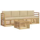 Udendørs sofagruppe med pude 5 pcs Hvid og Beige Polyester