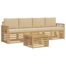 Udendørs sofagruppe med pude 5 pcs Hvid og Beige Polyester