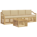 Udendørs sofagruppe med pude 5 pcs Hvid og Beige Polyester