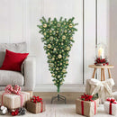 Ovenvendt kunstig forbelyst juletree med boldsæt Grøn 120 cm