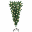 Ovenvendt kunstig forbelyst juletree med boldsæt Grøn 120 cm