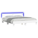 Sengestel med LED-lysstrimler Hvid 193 x 203 cm Konstrueret træ