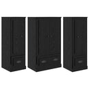 Highboard med skuffe 3 pcs Sort eg Konstrueret træ
