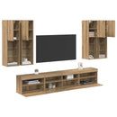 TV Væghængt Skabssæt med LED-lys med LED 7 pcs artisan eg