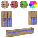 TV Væghængt Skabssæt med LED-lys med LED 7 pcs artisan eg