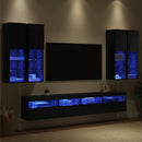 TV Væghængt Skabssæt med LED-lys 7 pcs Sort eg 100 x 30 x 40 cm