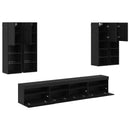TV Væghængt Skabssæt med LED-lys 7 pcs Sort eg 100 x 30 x 40 cm