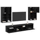 TV Væghængt Skabssæt med LED-lys 7 pcs Sort eg 100 x 30 x 40 cm