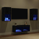 TV Væghylder med LED -strimmellys 4 pcs Sort eg Konstrueret træ